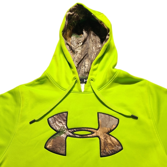 Under Armour Men's UA Storm Lime/Camo Small Pullover Hoodie Cold Gear - Picture 2 of 7